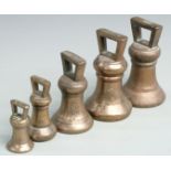 A run of Georgian bronze bell weights, 7lb to 1lb and an extra 7lb weight with various proof marks