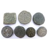 Seven Medieval coin weights for gold coin including English ½ Noble and Ryal series etc, designs