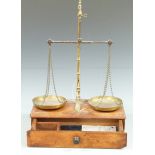 Degrave & Co, London, brass travelling banker's or similar beam scale with drawer below, H58cm