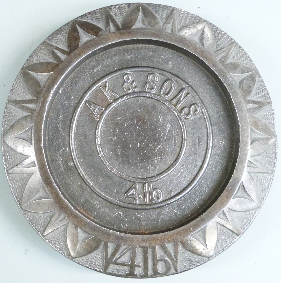 A run of A K & Sons flat stacking weights 4lb to 2oz with cast iron decorative borders, and two - Image 2 of 2