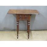 Victorian mahogany two drawer Pembroke or bedside table raised on turned legs, L46, max width 78 x