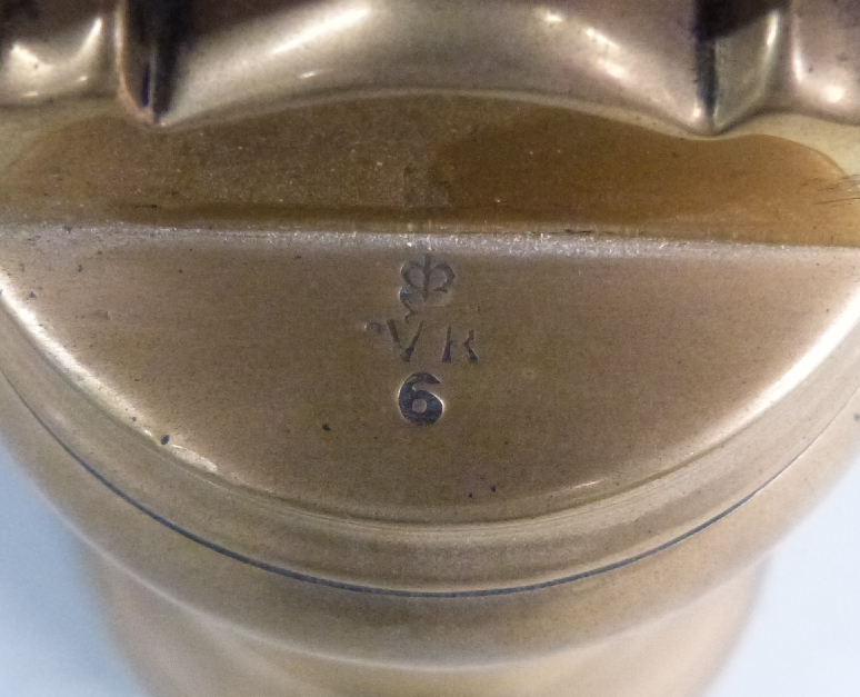 Victorian 14lb brass bell weight with VR below crown to top and further date stamps to base - Image 2 of 3