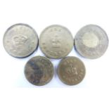 Five various Victorian gold sovereign and half sovereign brass coin weights to include Avery and