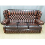 Oxblood leather Chesterfield sofa with high back, length 190cm