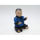 Armand Marseille bisque headed Japanese doll with closed mouth, fixed brown eyes, painted hair and