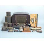 Quantity of collectables to include vintage Bakelite radio, battery tester, Rabone steel tape