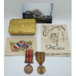 WWI Princess Mary's Christmas Fund 1914 tin with a Special Constabulary Medal for Daniel Ramsey,