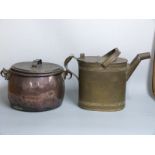 Large 19thC copper cooking pot and similar watering can, height of pot 25cm