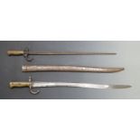 French 1886 pattern Lebel bayonet, blade length 52cm, together with an 1886 Chassepot example with