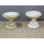 Pair of garden urns or bird baths on acanthus leaf bases, height 36cm