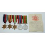 British Army WWII medals comprising the 1939/1945 Star, Africa Star, Italy Star, War Medal and
