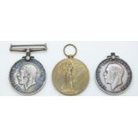 British Army WWI medals comprising two War Medals named to William Roberts and to 81596 Gunner T.