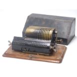 Brunsviga vintage mechanical calculator No 1450, with Odhner patents listed to end, in carry case