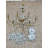 Murano style six branch candelabra with drop lustre type decoration, width 54cm