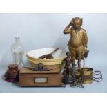 Figural Mr Pickwick companion set holder, Hereford interest box with hallmarked silver plaque,