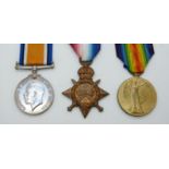 British Army WWI medals comprising 1914/1915 Star, War Medal and Victory Medal named to SE 9145