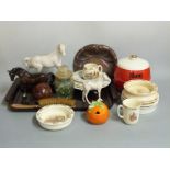 Beswick horses, Clarice Cliff preserve pot, Bakelite tray, Haig ice bucket, Bunnykins etc