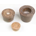 Three runs of nesting cup weights, largest from XVI ounces downwards, smallest from 2oz downwards