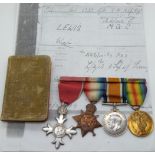 British Army WWI medals comprising  Aug-Nov 1914 (Mons) Star, War Medal and Victory Medal with oak