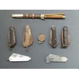 British Army assortment of six clasp knives together with a Japanese officer's eating set etc