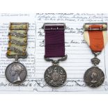 Victorian British Army medal trio comprising Crimea Medal with clasp for Alma, Balaclava &