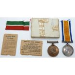 Mercantile Marine WWI medals comprising War Medal and Mercantile Marine War Medal named to Preston