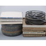 Seventeen 9.5mm Mickey Mouse and similar cine film reels to include examples marked 'Mickey's Taxi