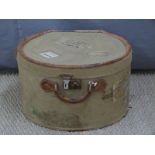 Vintage leather bound hat box with railway and shipping labels