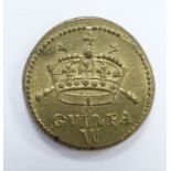 Queen Anne brass coin weight for a half gold guinea, left facing bust obverse, crown and crossed