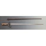 French 1886 Lebel bayonet and scabbard, blade length 52cm