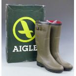 Aigle Benyl ISO Wellington boots in kaki, size 9.5-10, new in original box.