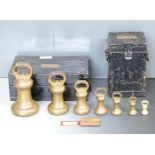 Cased Victorian County of Monmouth standard set of bell weights from 56lb to 2 grains by Doyle & Son