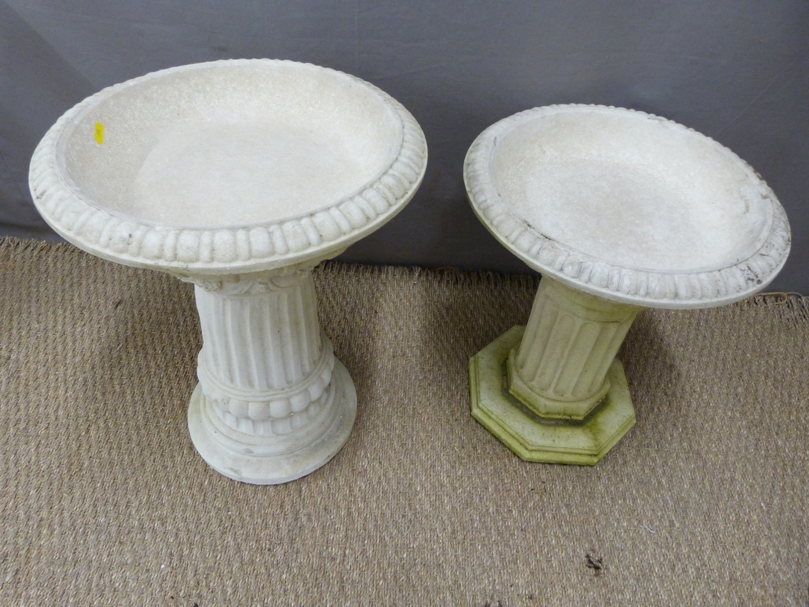 Two small bird baths raised on reeded columns, height of taller 53cm - Image 2 of 2