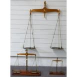 Victorian Monmouth County Council cased set of three sets of beam scales, comprising 56, 7 and 1lb