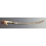 Borneo or similar carved antler handled headhunter's short sword, blade length 46cm
