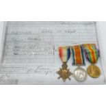 British Army WWI medals comprising 1914/1915 Star, War Medal and Victory Medal named to Capt F S