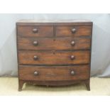 Victorian mahogany bow-fronted chest of two over three graduated drawers, W106 x D50 x H102cm