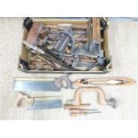 A quantity of vintage woodworking tools including Drabble & Sanderson saw, tools marked Norris,