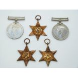 British Army WWII medals comprising the 1939/1945 Star, Africa Star, Italy Star, War Medal and