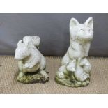 Garden model of three foxes together with a similar squirrel