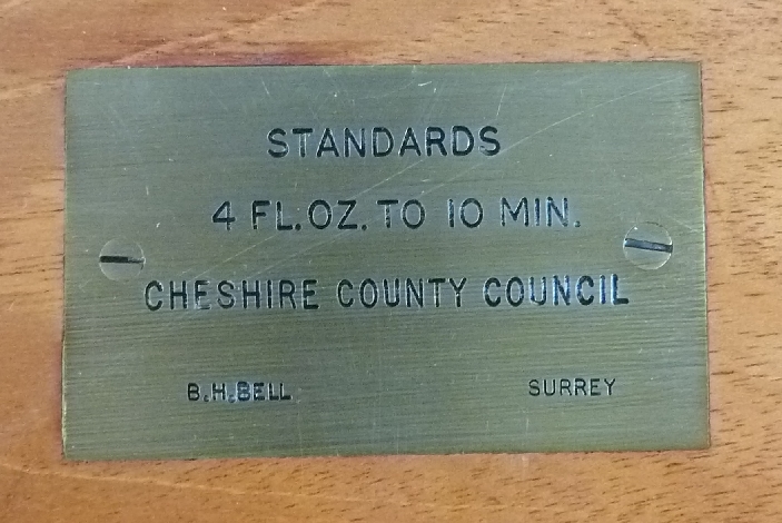 Cased set of George V Cheshire County Council glass standard measures, each numbered 4528 and with - Image 4 of 4
