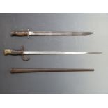 British Army P1907 bayonet by Sanderson, blade length 43cm together with a French M1874 bayonet with