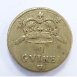 William III brass coin weight for one gold guinea, older Laureate bust obverse, crown and crossed