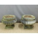 A pair of hand carved Italian marble planters or garden urns, diameter 45, height 35cm