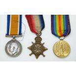 British Army WWI medals comprising 1915/1915 Star, War Medal and Victory Medal named to 19717 Pte