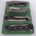Four CRKT pocket knives, two M16-012, a Pazoda and a Drifter