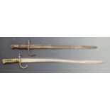 Turkish M1890 bayonet, blade length 46cm, together with  French Chassepot 1866 example impressed