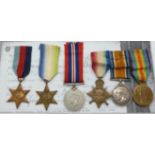 Royal Navy WWI medals comprising 1914/1915 Star, War Medal and Victory Medal named to A E Langley,