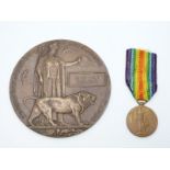 British Army WWI death plaque and Victory Medal named to G-2407 Pte Percy Leslie Goulborn, East Kent