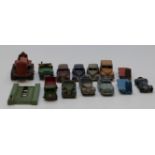 Fourteen Dinky Toys diecast model vehicles including cars, tractors, lorries etc